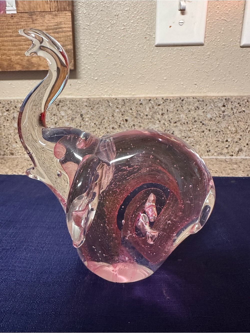 Pink Glass Elephant Figurine - Decorative Home Art